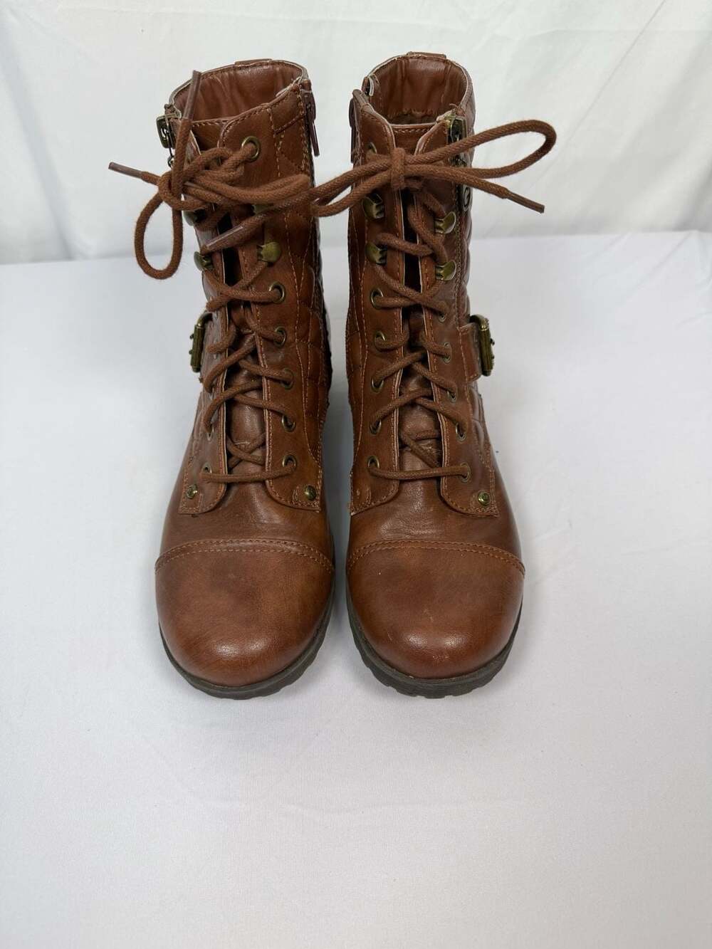 G by Guess Brown Quilted Lace-Up Combat Boots Size 7.5M - Picture 3 of 5